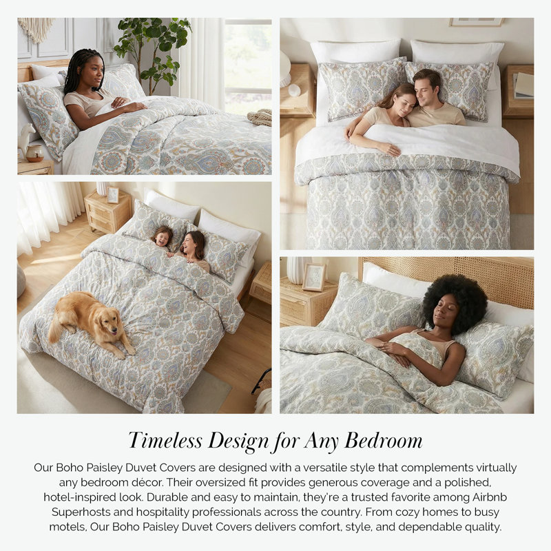 Ensemble de housse de couette en microfibre Boho Paisley Collection, Aigue-marine