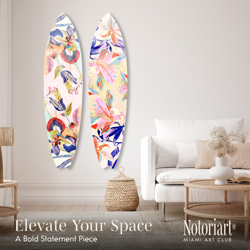 Floral Hue Acrylic Surfboard Wall Art Set, 15" x 60", Multicolor