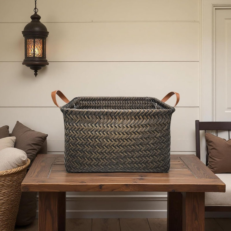 Large Woven Storage Baskets With Handles - 4 Pack Decorative Rectangular Organizer Bins For Shelves, Closet, Laundry And Home Organization