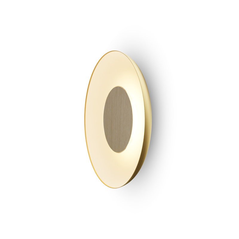 Ramen LED Flush Mounted Sconce, 3.5" H x 24" W x 24" D, White Oak/Gold/Matte White