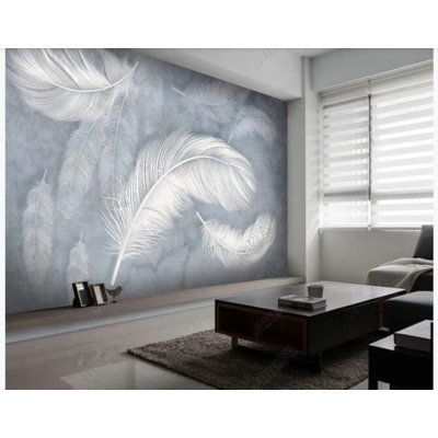 Gray Blue Oversized Feather Wall Mural – Nordic Minimalist Large Feather Wall Art Decor