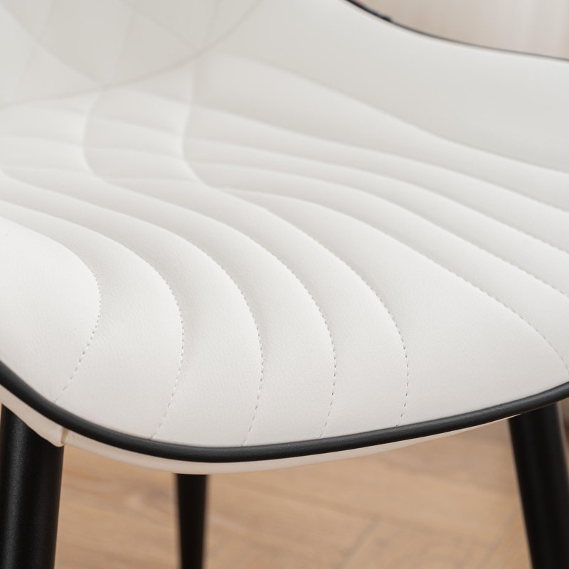 Lynnsey Tufted Leather Upholstered Dining Modern Wingback Side Chairs with Metal Legs, White