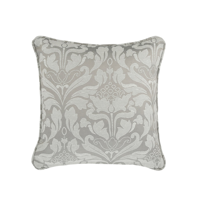 Damask Square Throw Cushion With Filling, Silver