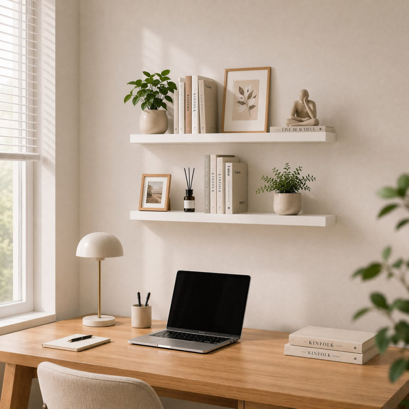 2 Pieces 60/80cm MDF & Thick Steel Bracket Floating Shelves, 80cm W X 23.5cm D X 4cm H
