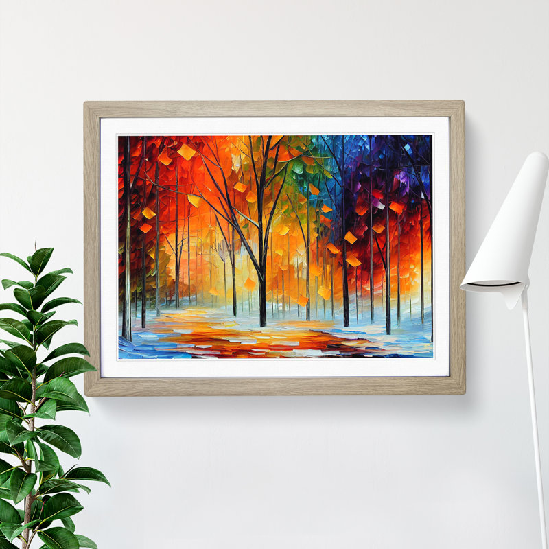 Pretty Winter Forest Vol.1 Abstract - Single Picture Frame Painting, 25cm H x 34cm W x 2cm D, Oak Framed