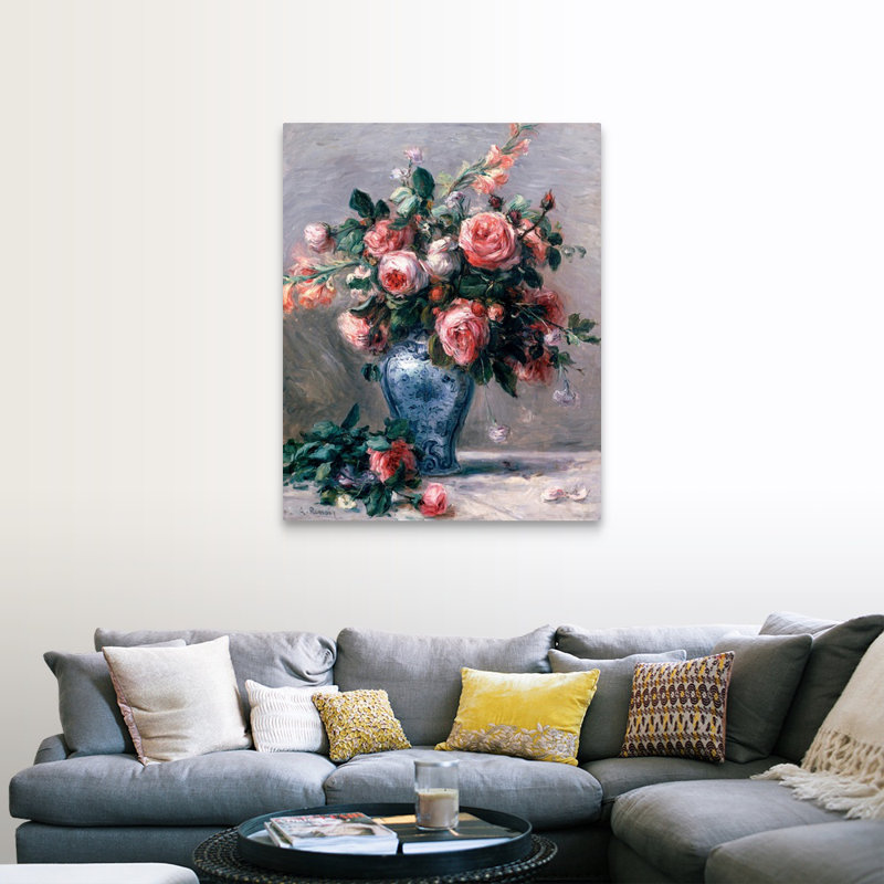 Reproduction d’art sur toile, "vase de roses" par Pierre-Auguste Renoir, H 45 po x l 36 po x P 1,25 po, Toile tendue
