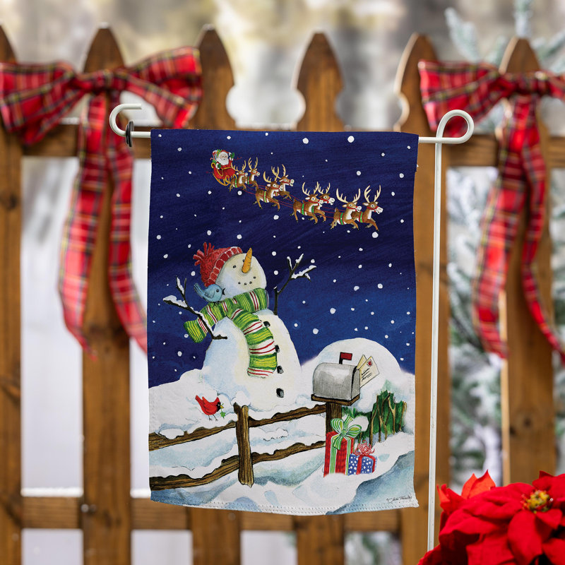 Drapeau de jardin père Noël et bonhomme de neige en suède
