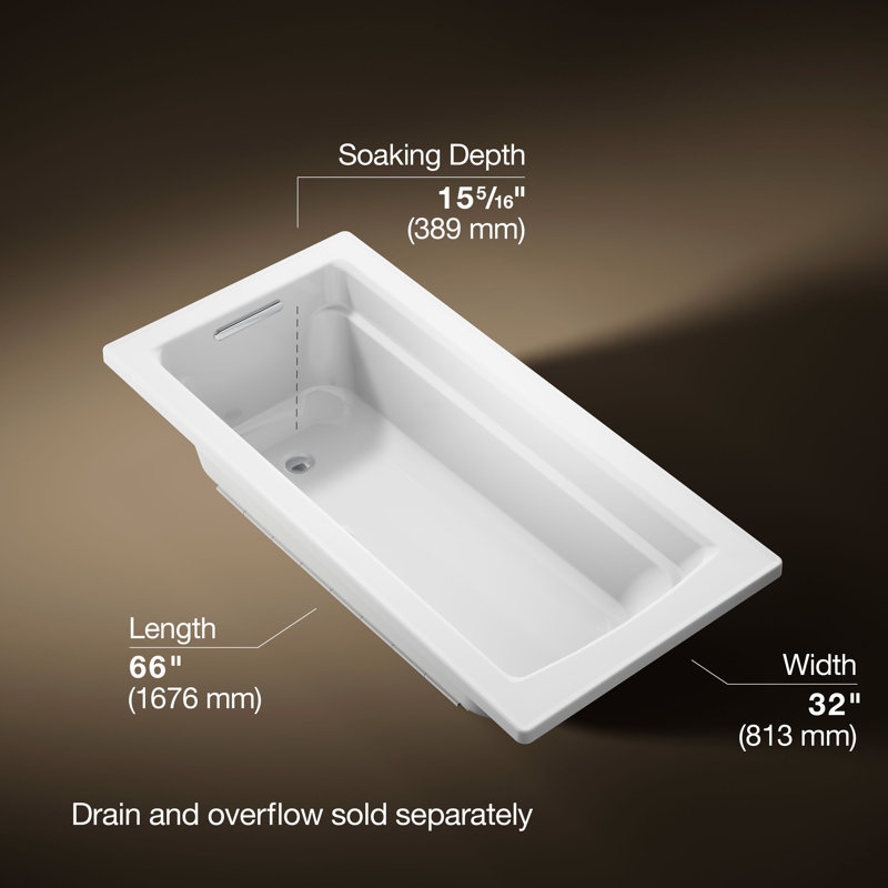 Archer® Drop-in Bath with Bask Heated Surface and Reversible Drain, White