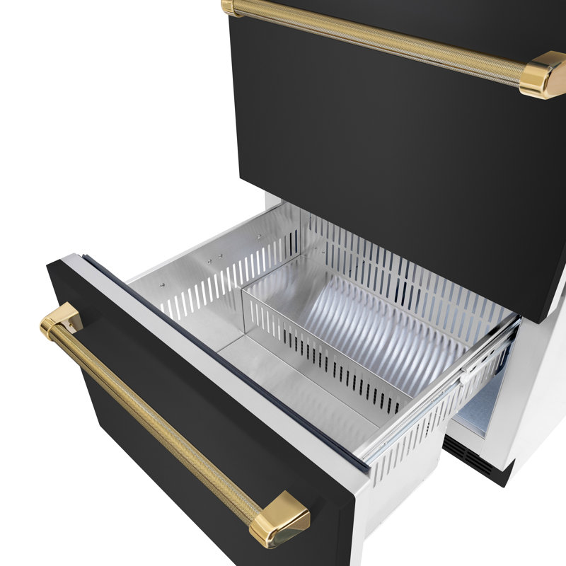 ZLINE Autograph 24 in. Touchstone Refrigerator Drawer with Black Steel Doors & Bronze Helix Handles, Champagne Bronze