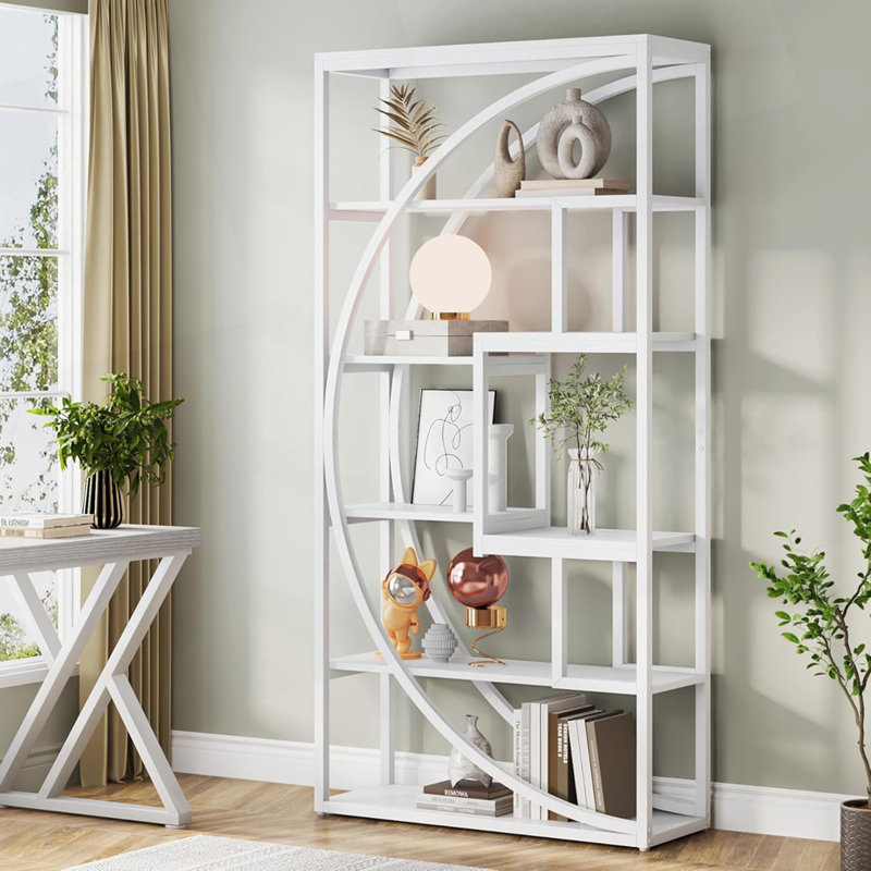 Industrial 5-Tier White Etagere Bookshelf, White