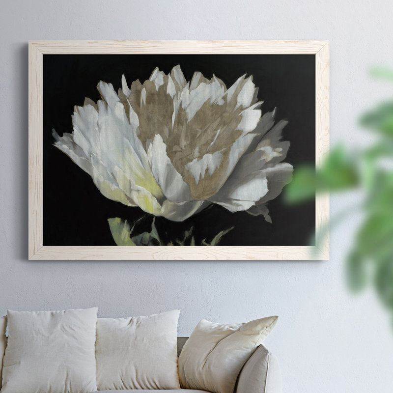 Pivoine blanche - Reproduction d'art sur toile encadrée, H 23 po x l 32 po x P 1 po, Cadre blanc