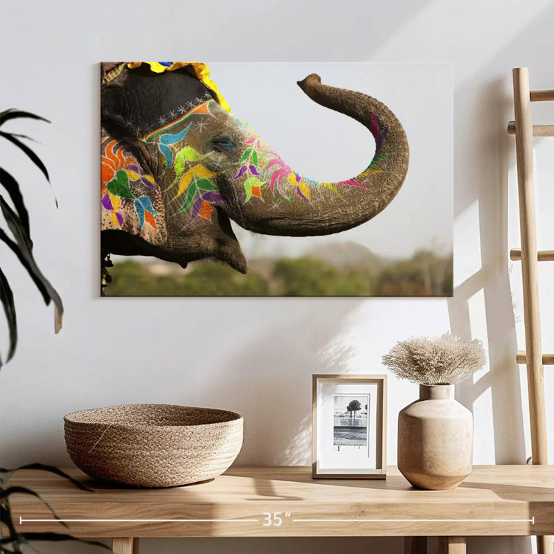 Brampt Smiling Painted Indian Elephant, 16" H x 24" W