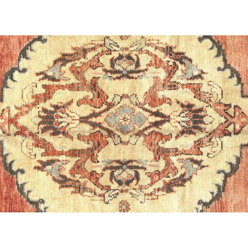 Tapis unique en laine noué à la main de style années 1960 de 6 pi 5 po x 10 pi 4 po en orange / jaune / gris