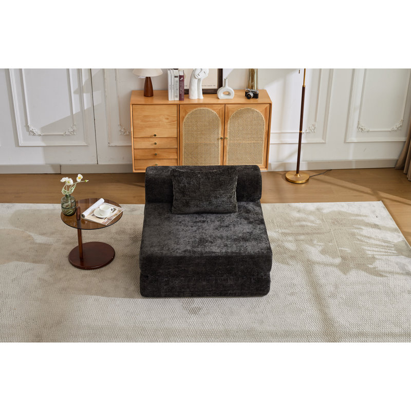 Compression noire, convertible en lit, monoplace, structure de forme fixe, matériau chenille, aucun assemblage requis pour le chenille haute performance de chambre à coucher, utilisateurs exigeants
