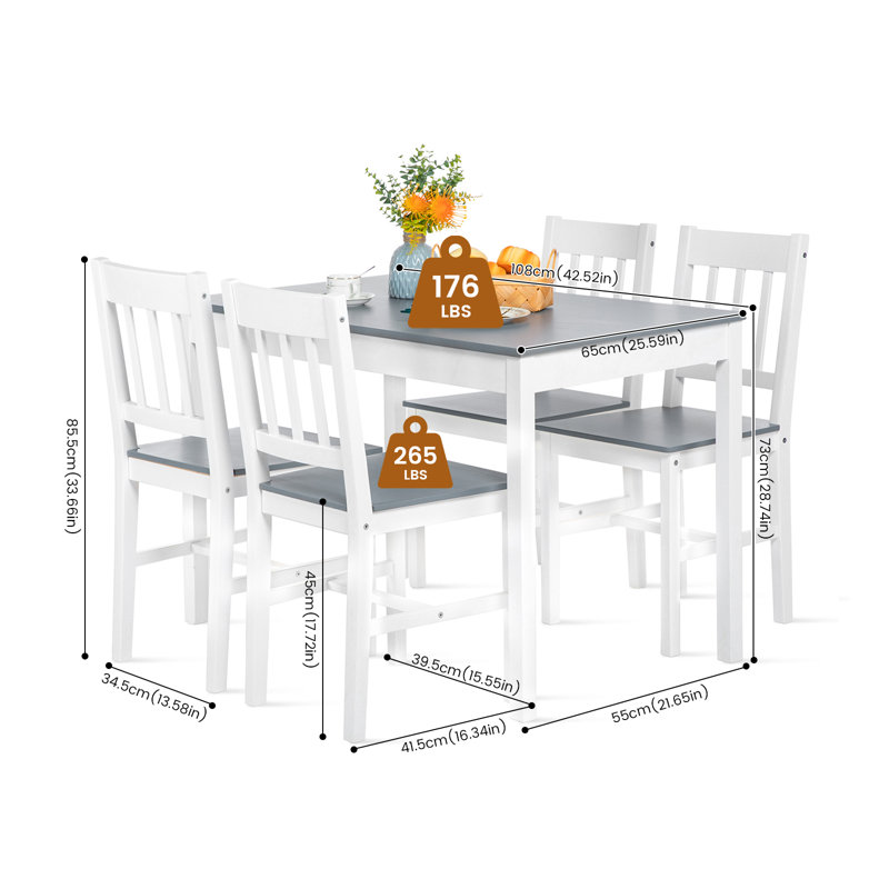 Louise 4 -Person Pine Solid Wood Dining Set, Grey, Grey/White