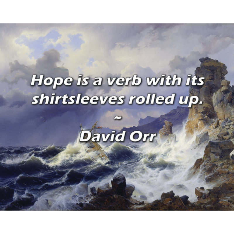 Citation de David Orr: L'espoir est un verbe avec ses chemises retroussées., H 26 po x l 32 po