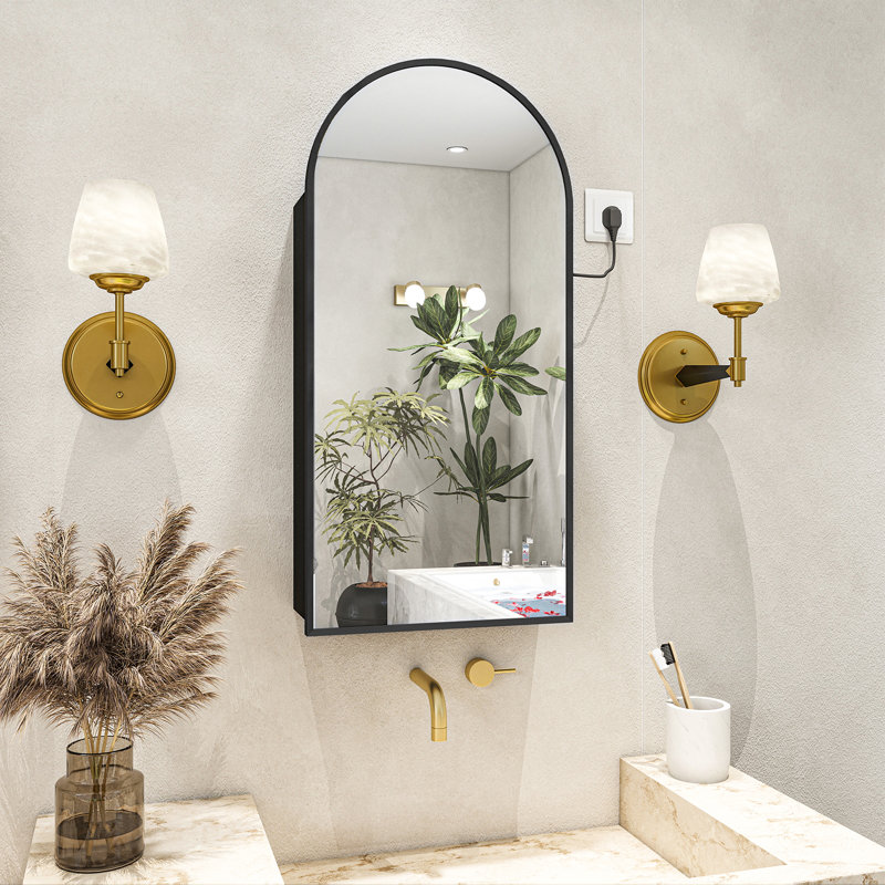 Mevser Metal Arch Mirror, Black, 34.3" x 19.7"
