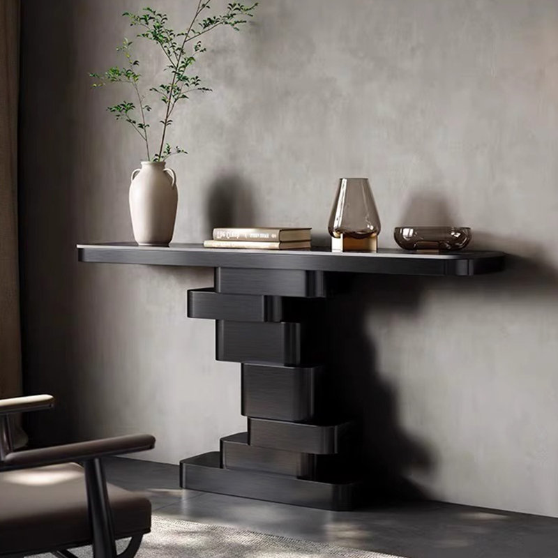 Console simple de style italien, H 33,5 po x l 55,1 po x P 13,8 po, Noir