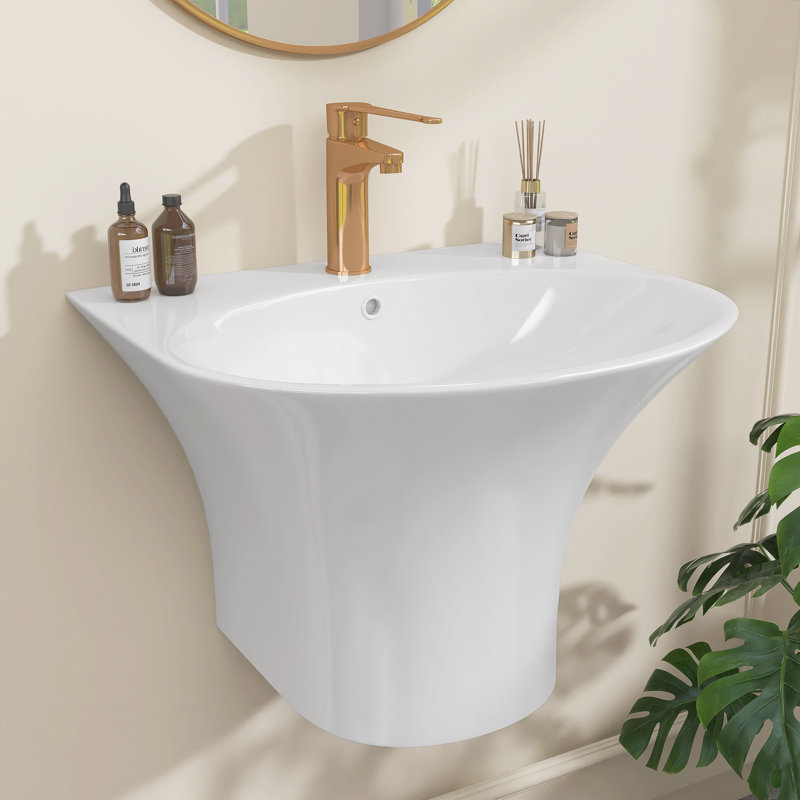 Lavabo de salle de bain mural en céramique 22 pouces avec rebord arrière en porcelaine vitrifiée à ouverture simple et trop-plein pour les petites salles de bain