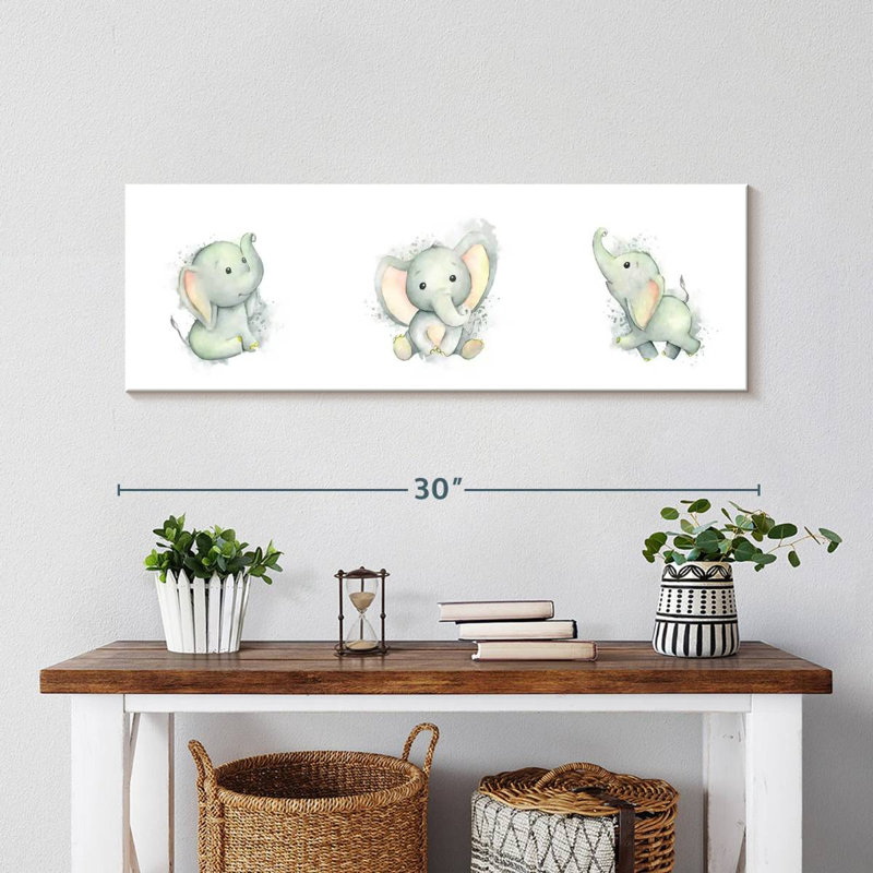 «Playful Baby Elephants Smudge», reproduction sur toile, H 10 po x l 30 po x P 1,25 po