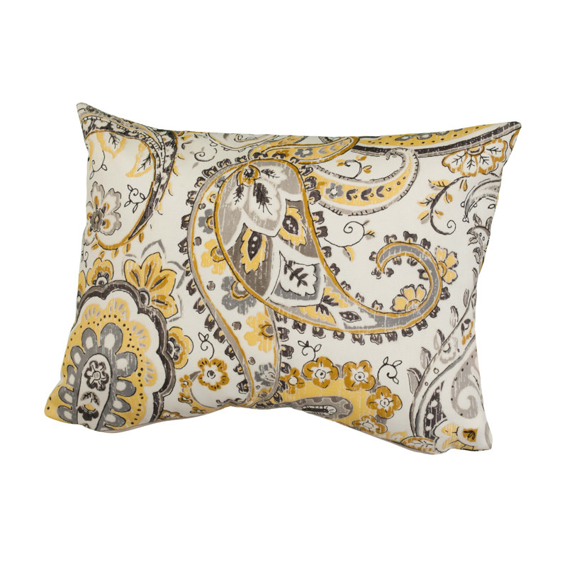 Paisley Outdoor Reversible Throw Pillow, 12" H x 16" W x 5" D, Soft Yellow