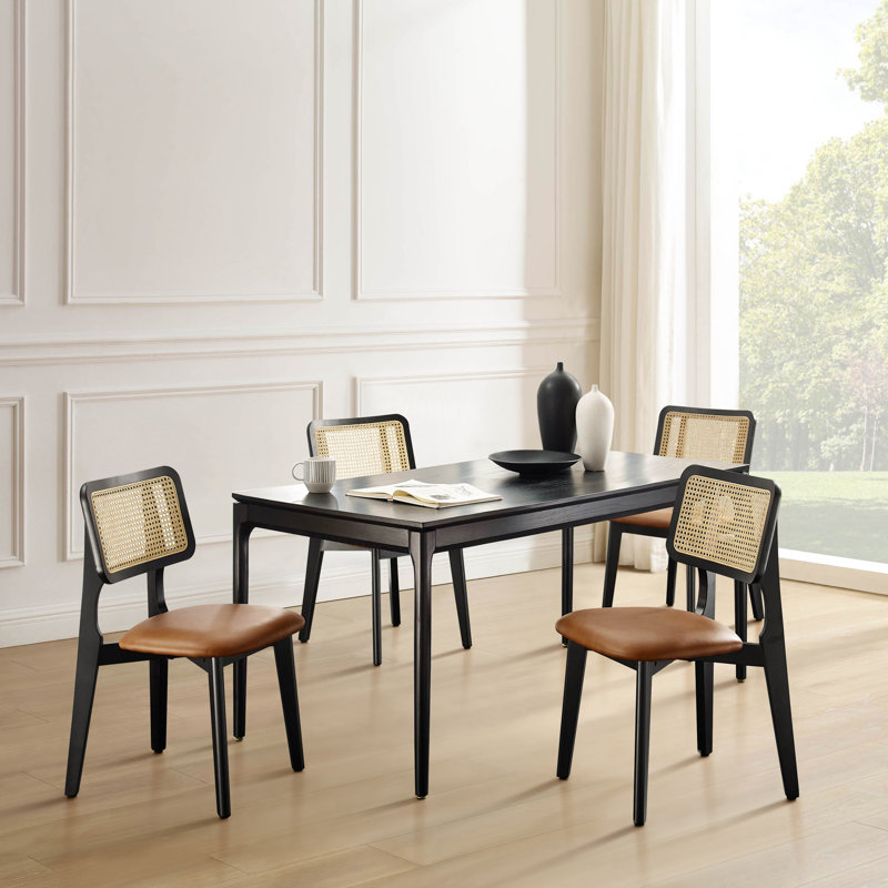 17.3'' Wide Leather Side Dining Chairs, Black