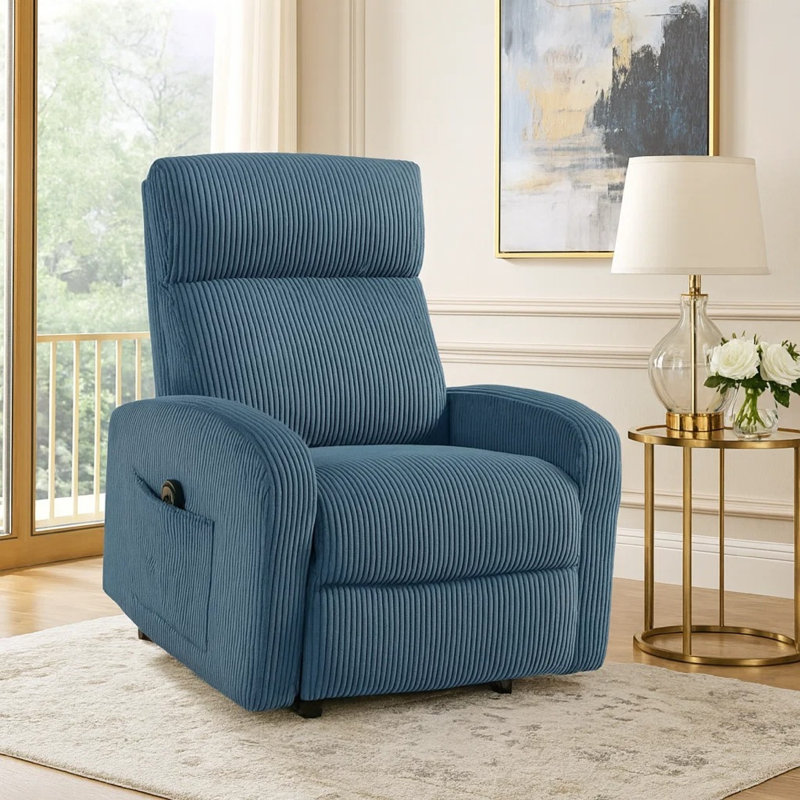 Pary Power Lift Chair, Armrests With Magazine Pocket, Blue Corduroy, Midnight Blue