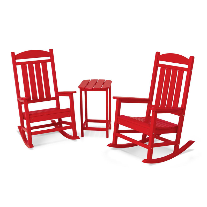 POLYWOOD Presidential Rocker 3-Piece Set, Sunset Red