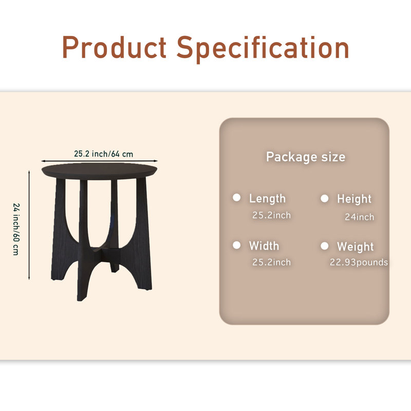 Round Coffee Table For Living Room, 24" H x 25" W x 25" D, Black