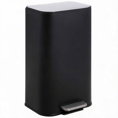 Poubelle rectangulaire mince en acier inoxydable à pédale pour la cuisine - Couvercle à fermeture douce, ouverture au pied, bac intérieur amovible - 30 L - Noir - 36,5 x 29,3 x 60,9 cm
