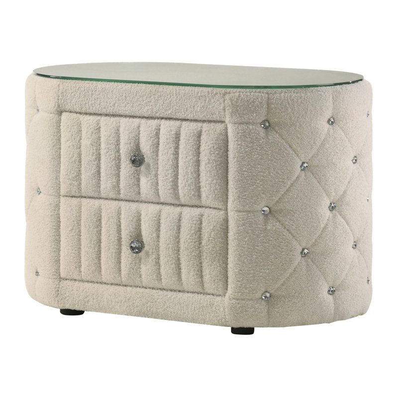 2-Drawer Upholstered Nightstand Bedside Table Ivory