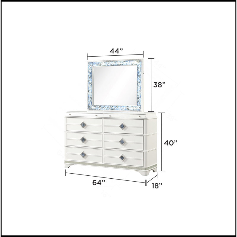 Miroir de style moderne fait de bois et d'accents de cristal en blanc