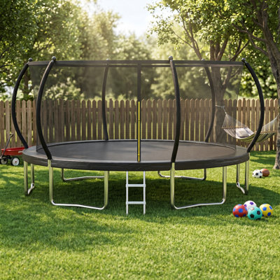 16 FT Round Pumpkin Curved Outdoor Trampoline with Safety Enclosure Backyard Trampoline for Kids and Family