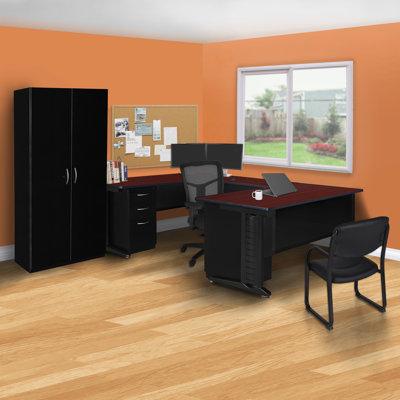 Bureau en U avec tiroir à double caisson Nevjana Fusion