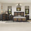Ensemble de chambre à coucher 4 pièces - Grand lit plateforme de ferme avec bande en bois, table de chevet et commode avec poignées en métal élégantes, noir-339510063