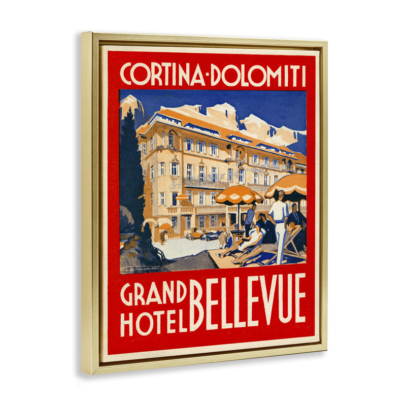 Cadre flottant rétro Grand Hotel Bellevue, design par Print Collection, H 31 po x l 25 po, Cadre flottant métallique doré