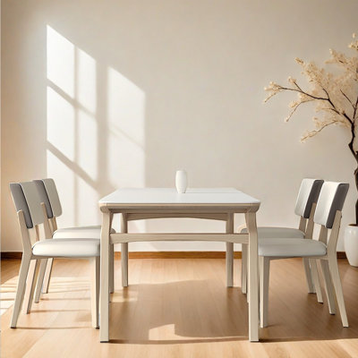 Table en frêne blanc avec chaises en chêne