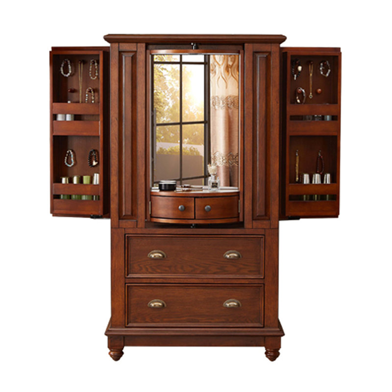 Armoire à bijoux rectangulaire marron + bois manufacturé + métaux