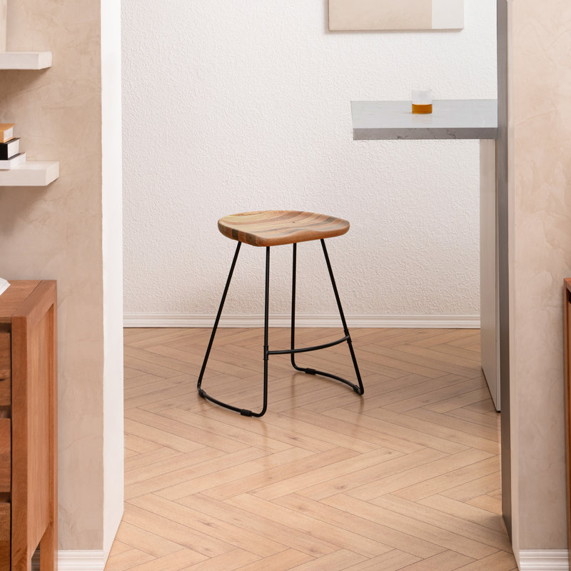 Alberts Solid Wood Counter Bar Stool, Natural, Short Stool (24" Seat Height)