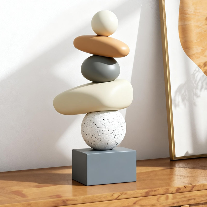 Statue en résine écologique 5,9 po x 3,3 po x 12,8 po - Statue de bonne chance équilibrée minimaliste pour bureau à domicile
