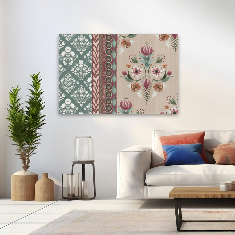 Impressions I contemporain bleu floral beige crème, H 48 po x l 32 po