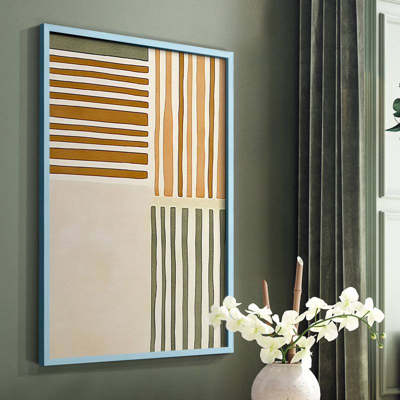 Impression abstraite encadrée, prête à être suspendue, fabriquée aux États-Unis, H 10 po x l 8 po, Bleu