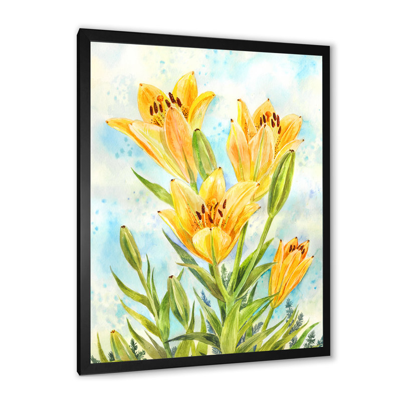 Bouquet de lis jaunes - on, Cadre photo noir, H 20 po x l 12 po x P 1 po