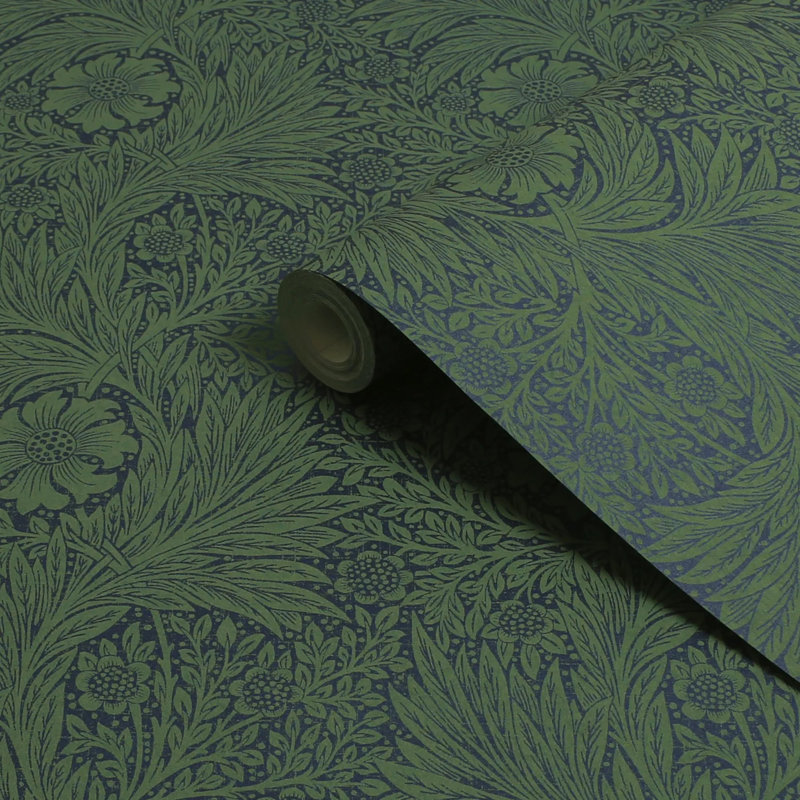 William Morris At Home Marigold Fibrous Wallpaper, Dark Green
