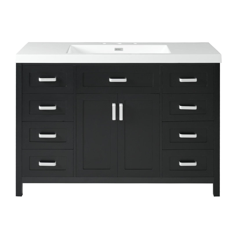 Meuble-lavabo 48 po avec lavabo, rangement et fermeture en douceur, Noir