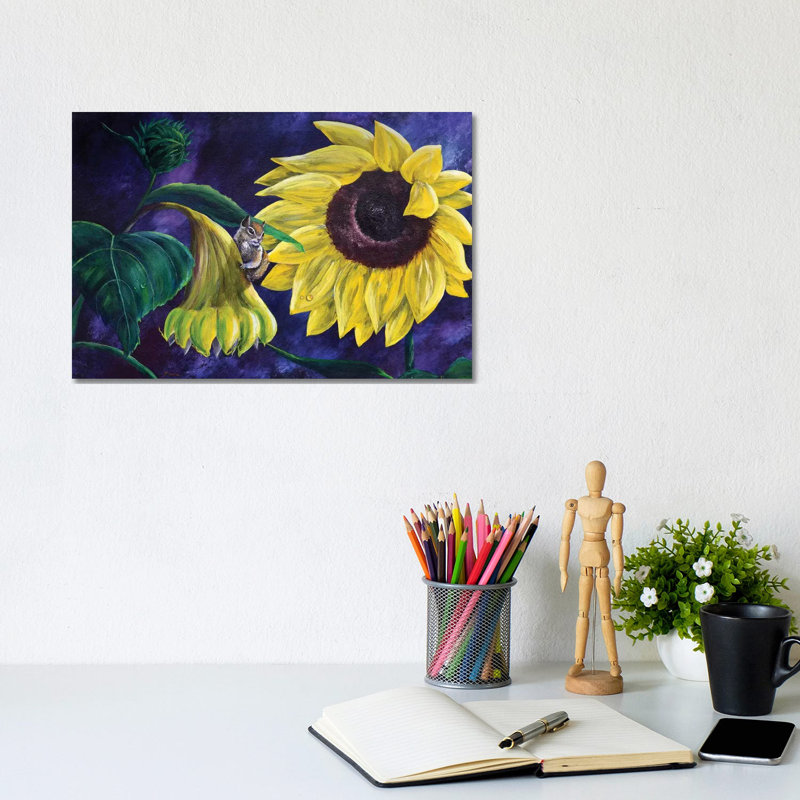 Chipmunk In Sunflowers by Laura Iverson - Wrapped Canvas Print, 20.32 cm H x 30.48 cm W