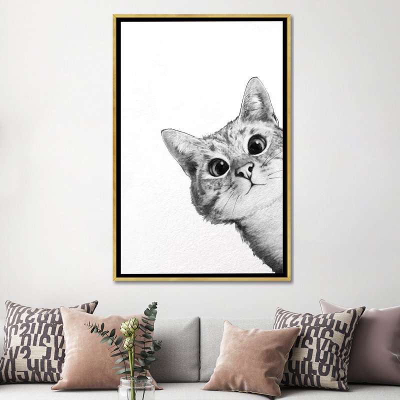 « Sneaky Cat », reproduction sur toile, H 60 po x l 40 po, Impression encadrée sans passe-partout, Doré