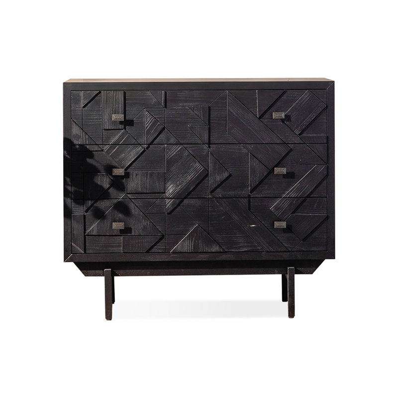 Retro Black Solid Wood Accent Cabinet