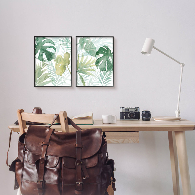 «Layered Green Plant Leaves», ensemble de 2 impressions sur toile encadrées par Grace Popp, H 14 po x l 11 po x P 1,5 po