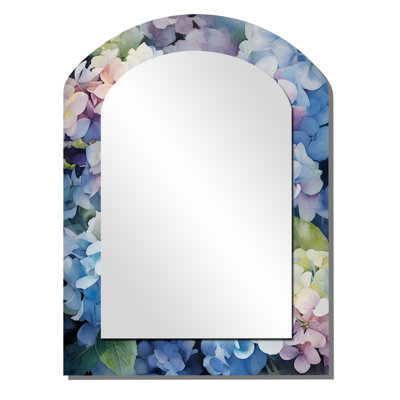 Blue Hydrangea Dreamy Garden - Hydrangea Arch Decorative Wall Mirror, Traditional Asymmetrical Mirror, Printed Metal Art